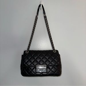 Michael Kors Sloan Black Quilted Bag W/ Silver Hardware